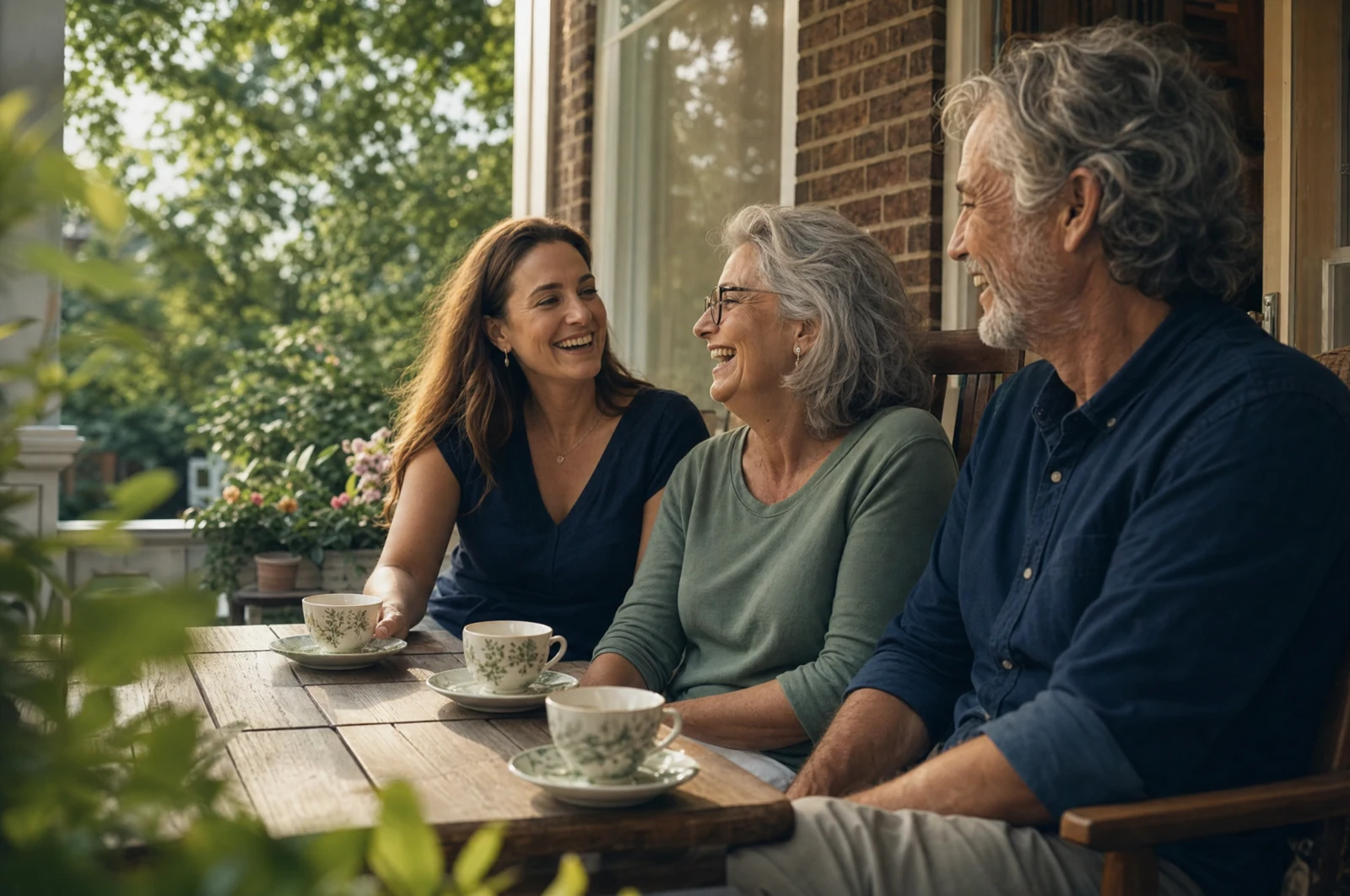 A family spending time together on their porch